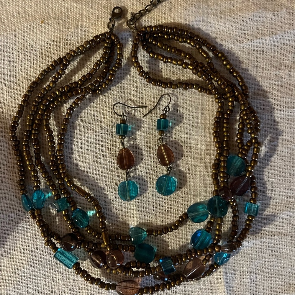 Elegant Beaded Necklace and Earring Set